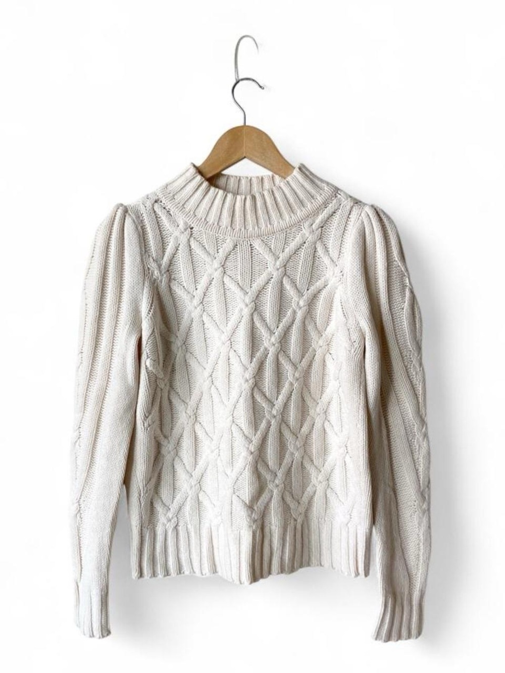 La Vie Rebecca Taylor Cable Knit Mock Neck Merino Wool Blend Sweater